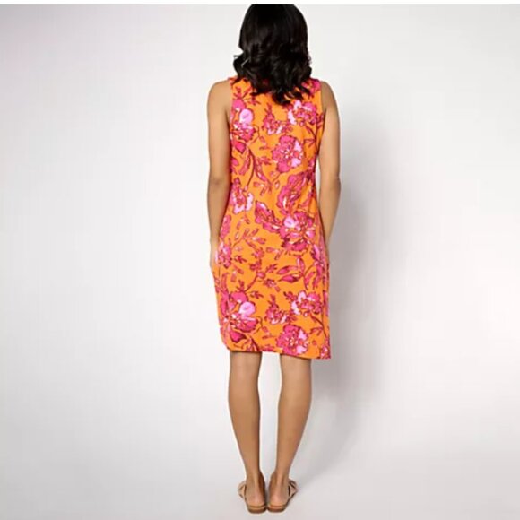 Denim & Co. Beach Regular Printed Slub Knit Cover Up Dress - XL - Mandarin Flora - Picture 2 of 4